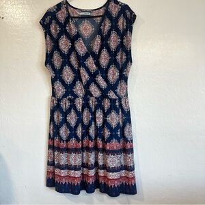 Maurice’s women’s XL medallion design geometric midi v neck navy blue dress